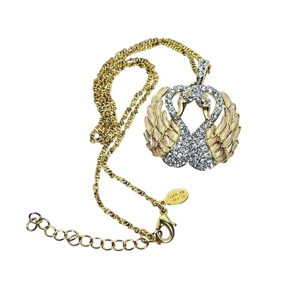 Nolan Miller Gold Tone Necklace With Double Swan Crystal Pendant (6004-1-2) - Picture 8 of 9